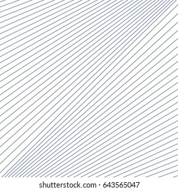 Diagonal striped illustration. Repeated blue lines on white background. Surface pattern design with linear ornament. Disco lights motif. Stripes wallpaper. Digital paper for web designing. Vector art.