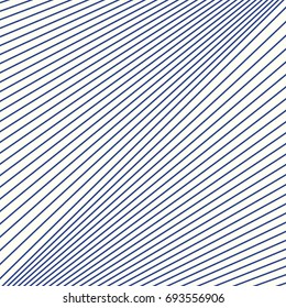 Diagonal striped illustration. Repeated blue lines on white background. Surface pattern design with linear ornament. Disco lights motif. Stripes wallpaper. Digital paper for web designing. Vector art.