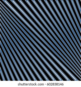 Diagonal striped illustration. Repeated color lines on black background. Surface pattern design with linear ornament. Disco lights motif. Stripes wallpaper. Digital paper for web designing. Vector art