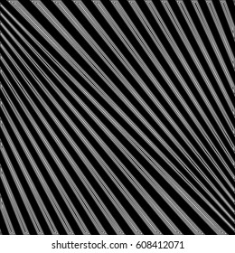 Diagonal striped illustration. Repeated color lines on black background. Surface pattern design with linear ornament. Disco lights motif. Stripes wallpaper. Digital paper for web designing. Vector art