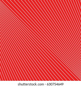 Diagonal striped illustration. Repeated red lines on white background. Surface pattern design with linear ornament. Disco lights motif. Stripes wallpaper. Digital paper for web designing. Vector art
