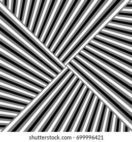 Diagonal striped illustration. Repeated white and black slanted lines on grey background. Surface pattern design with linear ornament. Disco lights motif. Stripes. Angle rays. Pinstripes vector art.