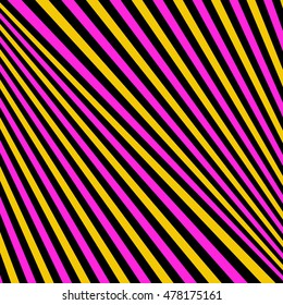 Diagonal striped pattern. Repeated bright color lines on black background. Abstract wallpaper. Vector illustration