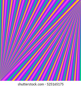 Diagonal striped pattern. Repeated color lines on violet background. Disco lights motif. Stripes abstract wallpaper. Digital paper for web design, scrapbook, gift wrapping. Vector art illustration