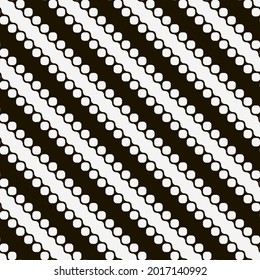 Diagonal stripes and dots. Black and white ornament. Vector seamless pattern.
