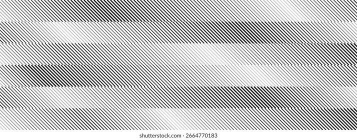 Rayas diagonales con textura de degradado semitono. Fondo de gradación de línea oblicua. Repitiendo el fondo del patrón de tiras. Fondo de pantalla de rayas inclinado paralelo blanco y negro. Concepto de efecto abstracto de Vector