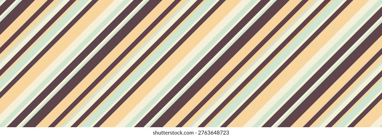Diagonal stripes in pastel peach, mint green, and dark brown create a vibrant, retroinspired pattern.