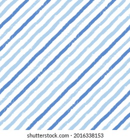 Diagonal stripes pattern, blue seamless brush texture lines background, monochrome geometric parallel strokes, oblique linear vector