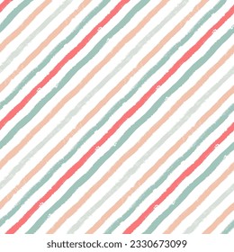 Diagonal stripes pattern, cute vector background, seamless brush texture lines, red and green geometric strokes, Christmas gift paper
