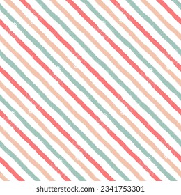 Diagonal stripes pattern, cute vector background, seamless brush texture lines, red and green geometric strokes, Christmas gift paper