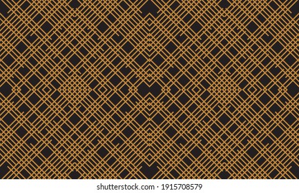 Diagonal of stripes pattern vector. Design repeat lines gold on black background. Design print for illustration, texture, textile, wallpaper, background. Set 14