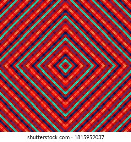 Rayas diagonales rhombus rejilla clásica vectorial sin costuras. Superposición de líneas en geometría hombus. Papel tapizado a cuadros de rayas. Coloridas líneas de enrejado en la cuadrícula de un interminable ornamento.