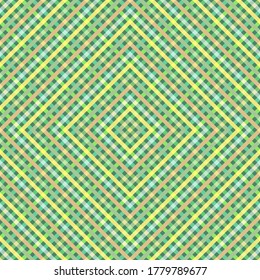 Diagonale Streifen rhombus Gitter süße Vektornahtlose Muster. Überlagernde Linien formen Struktur. Streifen Stoffdruck mit Schachbrettmuster. Farbige Plaid-Linien rasten endlose Ziergegenstände.