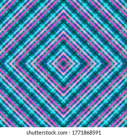 Rayas diagonales rhombus rejilla grunge vectores sin soldadura. Superposición de líneas en geometría hombus. Tiras a cuadros de caramelos envueltos. Coloridas líneas de revestimiento de rejilla ornamento interminable.