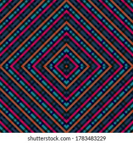 Rayas diagonales rhombus rejilla grunge vectores sin soldadura. Textura de líneas superpuestas. Bandas de impresión textil a cuadros. Las coloridas líneas a cuadros adornan interminables.