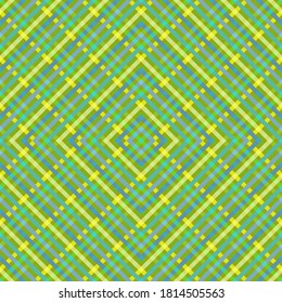 Diagonal stripes rhombus grid retro vector seamless pattern. Overlaying lines rhombus geometry. Stripes chequered baby fashion print. Colorful overlapping lines grid endless ornament.