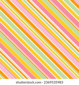 Diagonal stripes seamless pattern in bright summer colors. Retro 80-90’s fashion style background. Vector colorful lines. Abstract geometric design template. Repeat texture for decor, wrapping paper