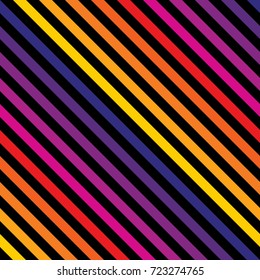 Diagonal stripes seamless pattern in bright rainbow colors. Retro 80-90’s fashion style background. Repeat colorful lines texture. Abstract geometric decorative design template. - Stock vector