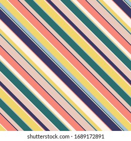 Diagonal stripes seamless pattern. Simple vector texture with thin and thick inclined lines. Modern abstract geometric striped background. Ornament in bright colors. Repeat design for wallpaper, cloth