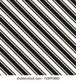 Diagonal stripes seamless pattern. Simple vector slanted lines texture. Modern abstract geometric striped background. Thin and thick inclined bands. Repeat design template for prints, decor, covers
