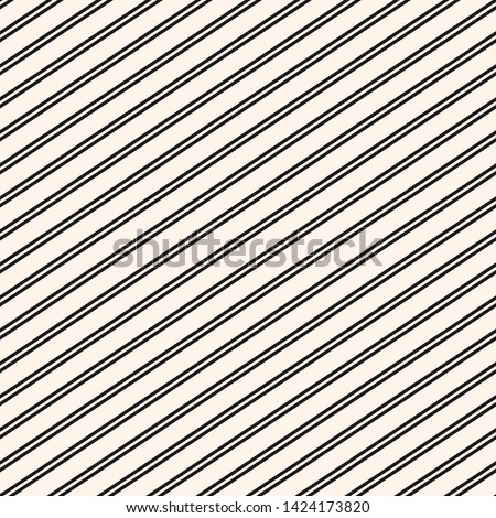 Diagonal stripes seamless pattern. Simple black and white slanted lines texture. Modern vector abstract geometric striped background. Thin parallel inclined strips. Repeated design for print, decor