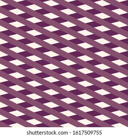 Diagonal stripes seamless pattern. Vector texture with intersecting lines, grid, net, mesh, lattice. Simple purple and white ornament. Modern abstract geometric striped background. Repeat design 