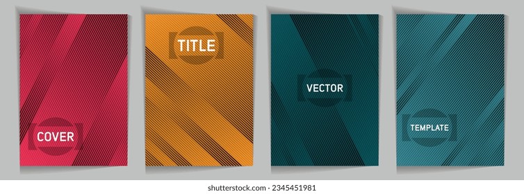 Diagonal stripes texture metallic gradient vector cover page templates. Frame for text. Cover page template design set. Metallic gradient background patterns. Presentation backdrops.