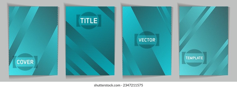 Diagonal stripes texture metallic gradient vector cover page templates. Title place. Cover page layout design collection. Metallic gradient background patterns. Technology concept design.