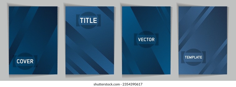 Diagonal stripes texture metallic gradient vector cover page templates. Title place. Cover page layout design collection. Metallic gradient background patterns. Elegant digital cards.