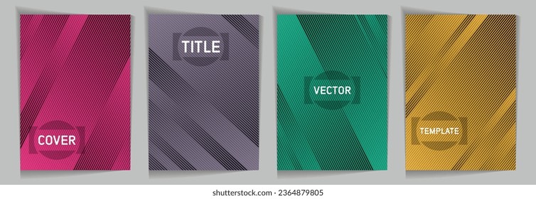 Diagonal stripes texture metallic gradient vector cover page templates. Title place. Cover page template design set. Lines and stripes background patterns. Black friday simple banners.