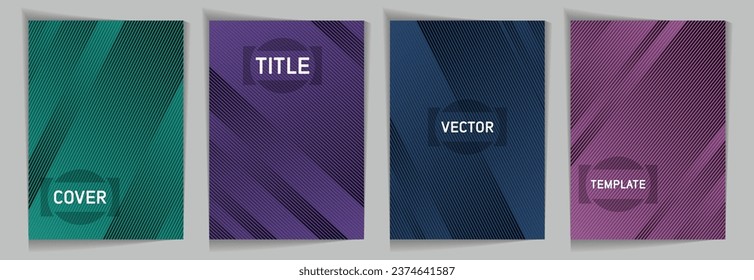 Diagonal stripes texture metallic gradient vector cover page templates. Title frame. Cover page layout design collection. Metallic gradient background patterns. Premium blank poster backgrounds.