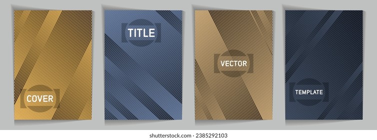 Diagonal stripes texture metallic gradient vector cover page templates. Place for text. Cover page layout design collection. Metallic gradient background patterns. Business graphic design.