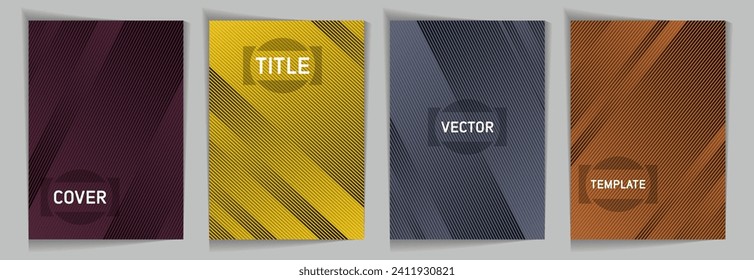 Plantillas de página de portada de degradado metálico de textura de rayas diagonales. Marco para texto. Conjunto de diseño de plantillas de portada. Patrones de fondo de líneas y rayas. Diseño de concepto tecnológico.