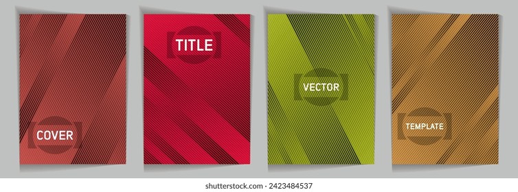 Diagonal stripes texture metallic gradient vector cover page templates. Title frame. Cover page template design set. Metallic gradient background patterns. Premium blank poster backgrounds.