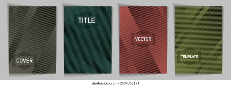 Diagonal stripes texture metallic gradient vector cover page templates. Title frame. Cover page layout design collection. Metallic gradient background patterns. Elegant digital cards.