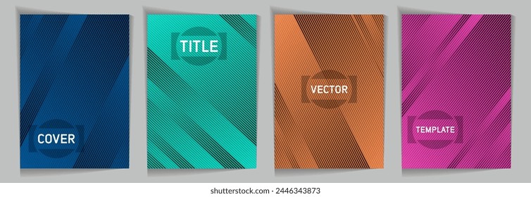 Diagonal stripes texture metallic gradient vector cover page templates. Place for text. Cover page layout design collection. Metallic gradient background patterns. Business graphic design.