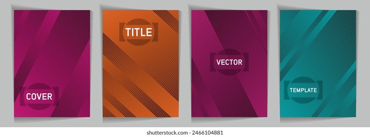 Plantillas de portada de Vector degradado metálico con textura de franjas diagonales. Marco para texto. Colección de diseño de portada. Patrones de fondo de líneas y rayas. Diseño industrial de material de moda.