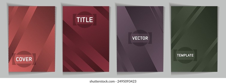 Plantillas de portada de Vector degradado metálico con textura de franjas diagonales. Marco para texto. Conjunto de diseño de Plantilla de portada. Patrones de fondo de degradado metálico. Antecedentes de presentación.