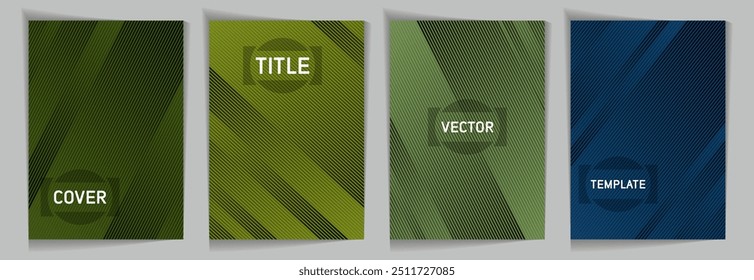 Diagonal stripes texture metallic gradient vector cover page templates. Place for text. Cover page layout design collection. Lines and stripes background patterns. Technology concept design.