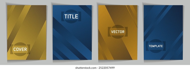 Diagonal stripes texture metallic gradient vector cover page templates. Place for text. Cover page template design set. Metallic gradient background patterns. Premium blank poster backgrounds.