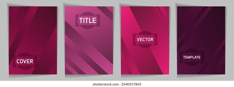 Diagonal stripes texture metallic gradient vector cover page templates. Title frame. Cover page template design set. Lines and stripes background patterns. Business graphic design.