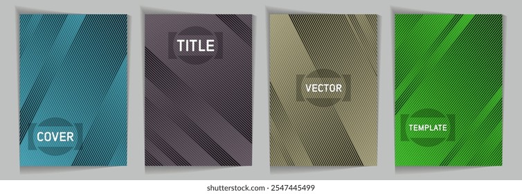 Diagonal stripes texture metallic gradient vector cover page templates. Frame for text. Cover page layout design collection. Lines and stripes background patterns. Geometry stripes surface backgrounds