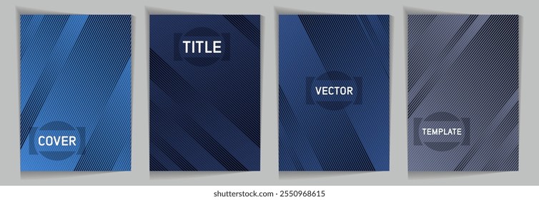 Diagonal stripes texture metallic gradient vector cover page templates. Title frame. Cover page layout design collection. Metallic gradient background patterns. Premium blank poster backgrounds.