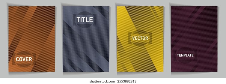 Diagonal stripes texture metallic gradient vector cover page templates. Frame for text. Cover page template design set. Metallic gradient background patterns. Business graphic design.