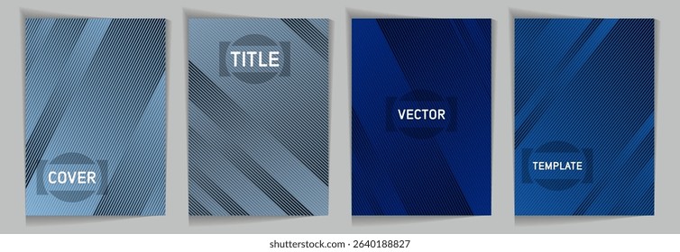 Diagonal stripes texture metallic gradient vector cover page templates. Frame for text. Cover page template design set. Lines and stripes background patterns. Futuristic creative banners.