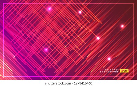Diagonal stripes vector lines falling with glowing light illustration. Space and stars on dark red and orange background. Beautiful magic backdrop for your poster or web design
