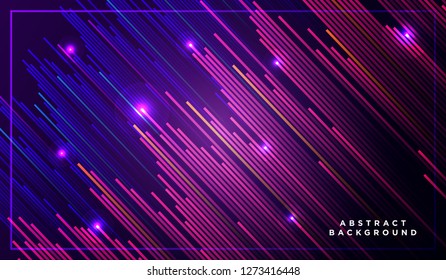 Diagonal stripes vector lines flaying up with shadow and glowing light illustration. Space and stars on dark blue purple background. Beautiful magic backdrop with text placeholder for your design