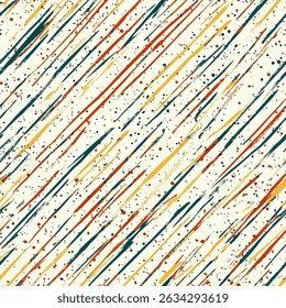 Diagonal stripes of watercolor splashes and brushstrokes in retro colors on a cream background, grunge lines ikat pattern, striped seamless pattern, Vector illustration background for print the paper.