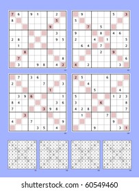 Diagonal Sudoku vector set. Easy & Medium