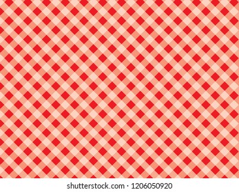 Diagonal tablecloth pattern.Red and white texture for : plaid, tablecloths, clothes, shirts, dresses, paper, bedding, blankets, quilts and other textile products. Vector illustration.